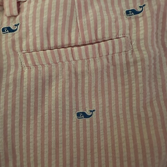 VINEYARD VINES Girls Pink Seersucker Shorts w/ Blue Embroidered Whales – Size 12 - Picture 4 of 5